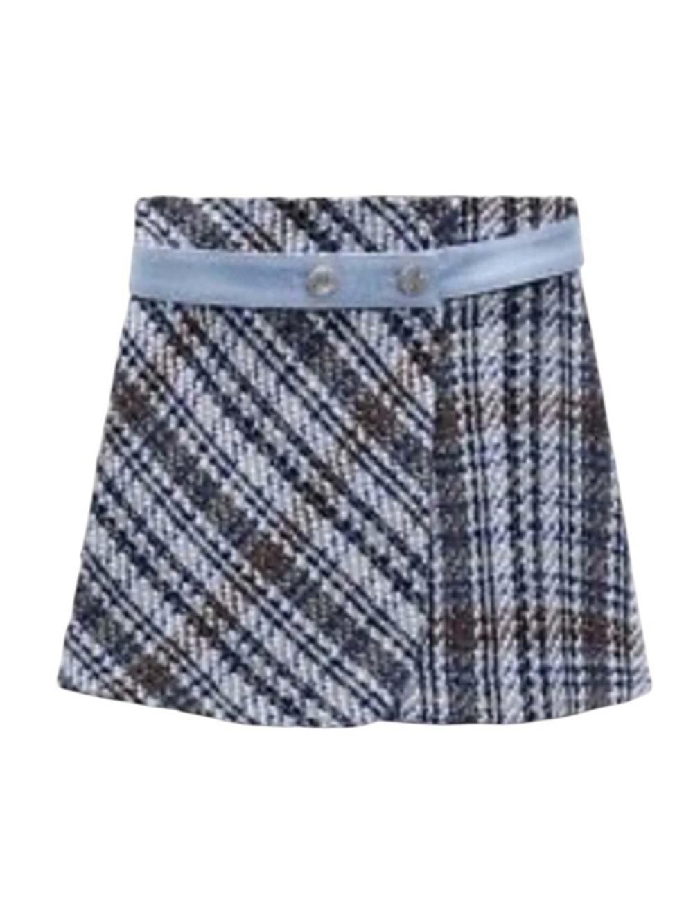 Zara Blue Tweed Mini Skirt With Contrast Denim NWT Size L